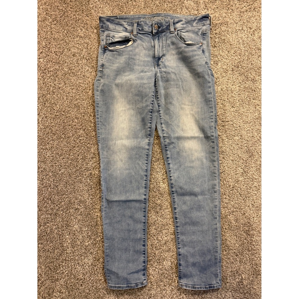 American Eagle Jeans Womens 12 Long Blue Super Stretch Skinny Light Wash Denim